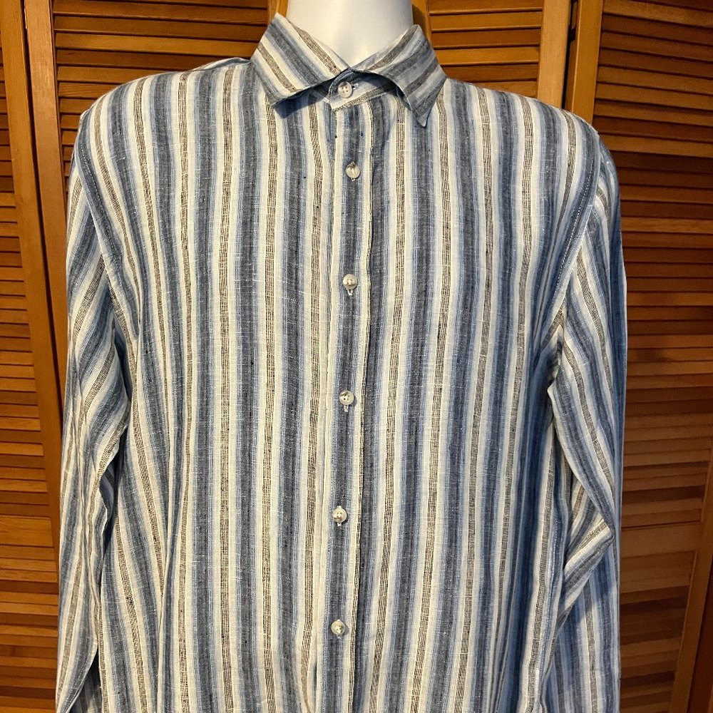 REPORT COLLECTION SZ MEDIUM 100% LINEN LS DRESS SHIRT